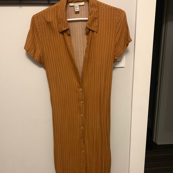 Orange Striped Midi Button-Up Dress - Picture 2 of 4